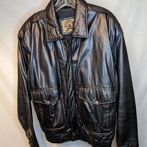 EUC Vintage Mens Bomber Flight Black Leather Jacket Coat Medium M Phase 2